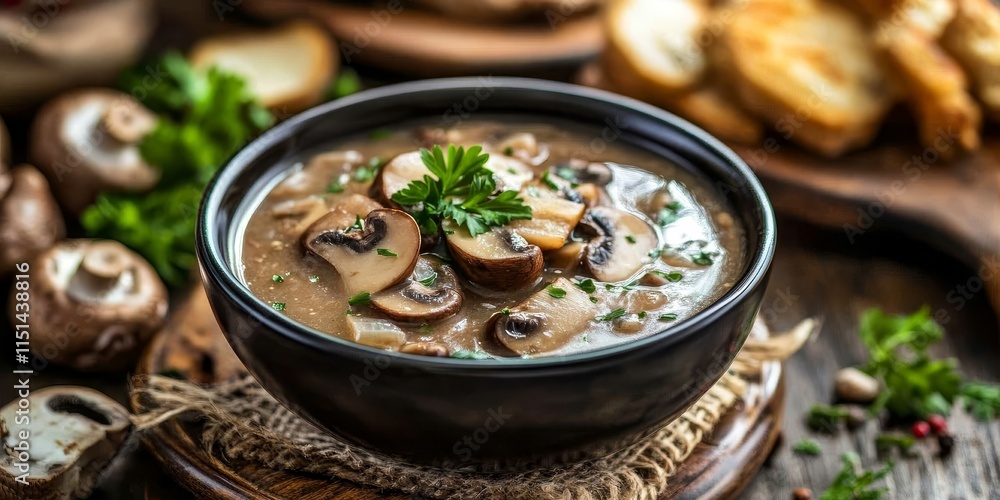 Tasty and fresh homemade mushroom soup created using organic ingredients for a delightful, wholesome experience. Enjoy the rich flavors in every spoon! Tasty and fresh homemade mushroom soup created using organic ingredients for a delightful, wholesome experience. Enjoy the rich flavors in every spoon!