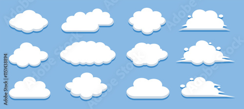 Set of cartoon clouds in flat vector illustration