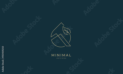 Minimalist water drop logo with a mountain and leaf 