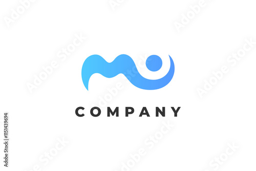 letter m water drop dot blue wave ocean logo