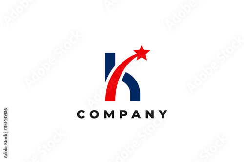 letter k shooting star american usa flag logo