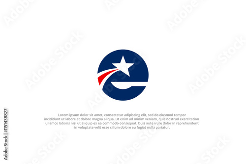 letter e shooting star american usa flag logo
