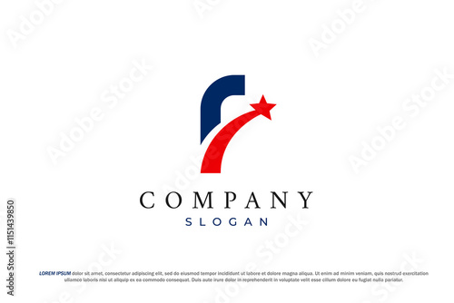 letter f shooting star american usa flag logo