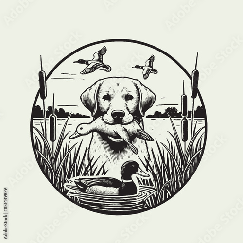 Vector dog hunting a duck in its mouth, Duck Hunting Dog,  Duck Hunter 