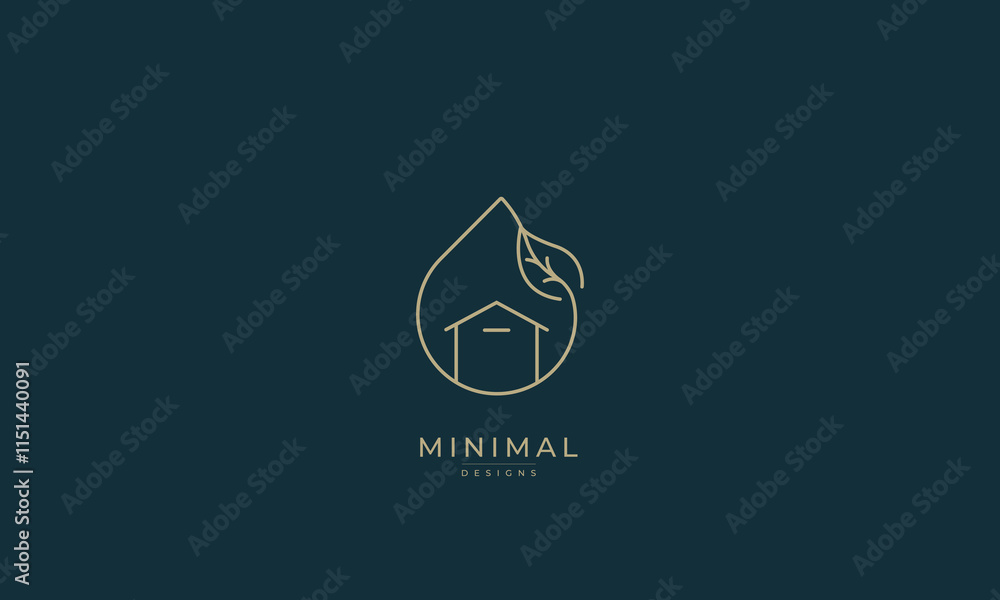 Obraz premium A line art icon logo of a house / home with a leaf circle 