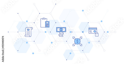 Business Banner Vector Illustration with Icon Style in Between. Line Duotone icon. Containing accounting, credit card, money, bill, exchange