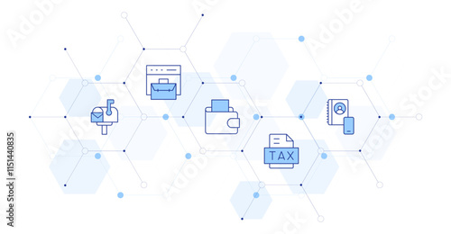 Business Banner Vector Illustration with Icon Style in Between. Line Duotone icon. Containing credit card, tax, business, statistics, wallet