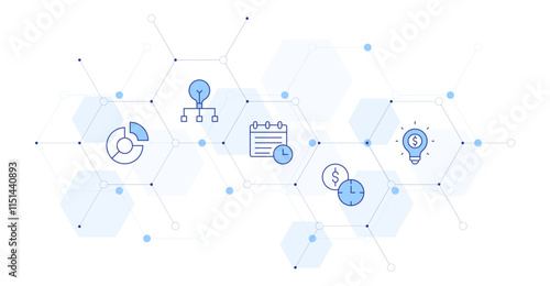 Business Banner Vector Illustration with Icon Style in Between. Line Duotone icon. Containing dollar symbol, project management, pie chart, payment, planning