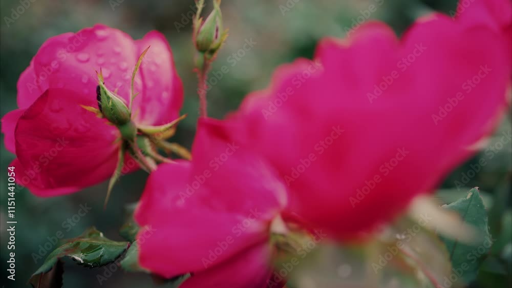 Close up of pink roses with water drops in a garden Close up of pink roses with water drops in a garden