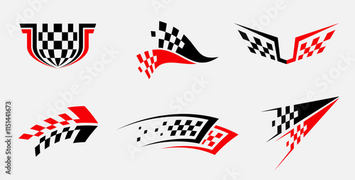 Set of simple car stripes decoration. Car race stripes. Arrow and thunder style design. Racing sticker design. Graphic sport decal vinyl element. Automobile decoration. Racing design vector element