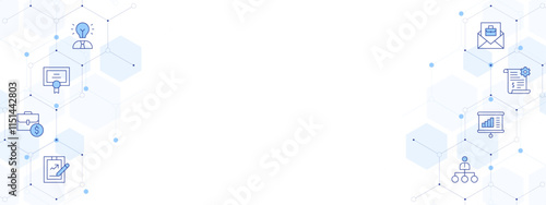 Business Banner Vector Illustration with Two-sided Icon Style. Line Duotone icon. Containing report, certificate, hired, hierarchy, business, presentation, pioneer