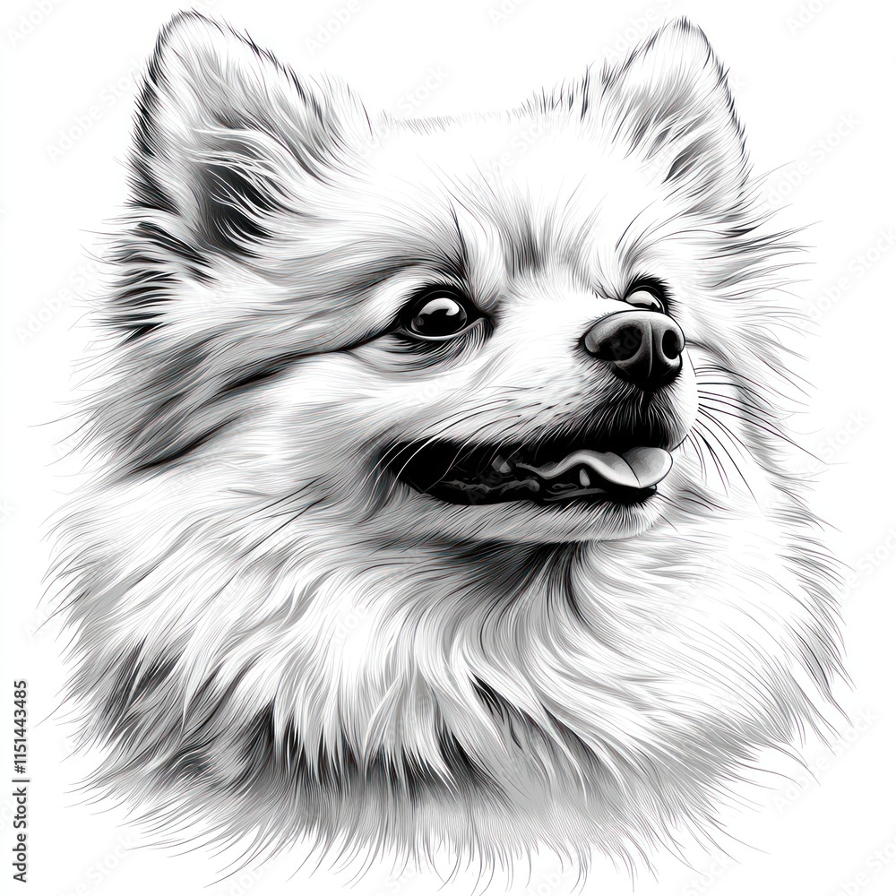Fototapeta premium Monochrome portrait of a fluffy Pomeranian dog.