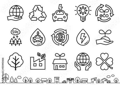 環境やエコに関連した線画のアイコンセット　地色なし 01