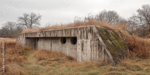 A historical concrete bunker from the Second World War, representing the architectural features and defensive strategies of that era, showcasing the resilience of concrete bunker design during photo