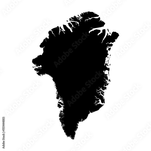 Greenland high detailed vector representation of country silhouette in solid black on white background. For educational, decorative, or informational use showcasing the national outline.