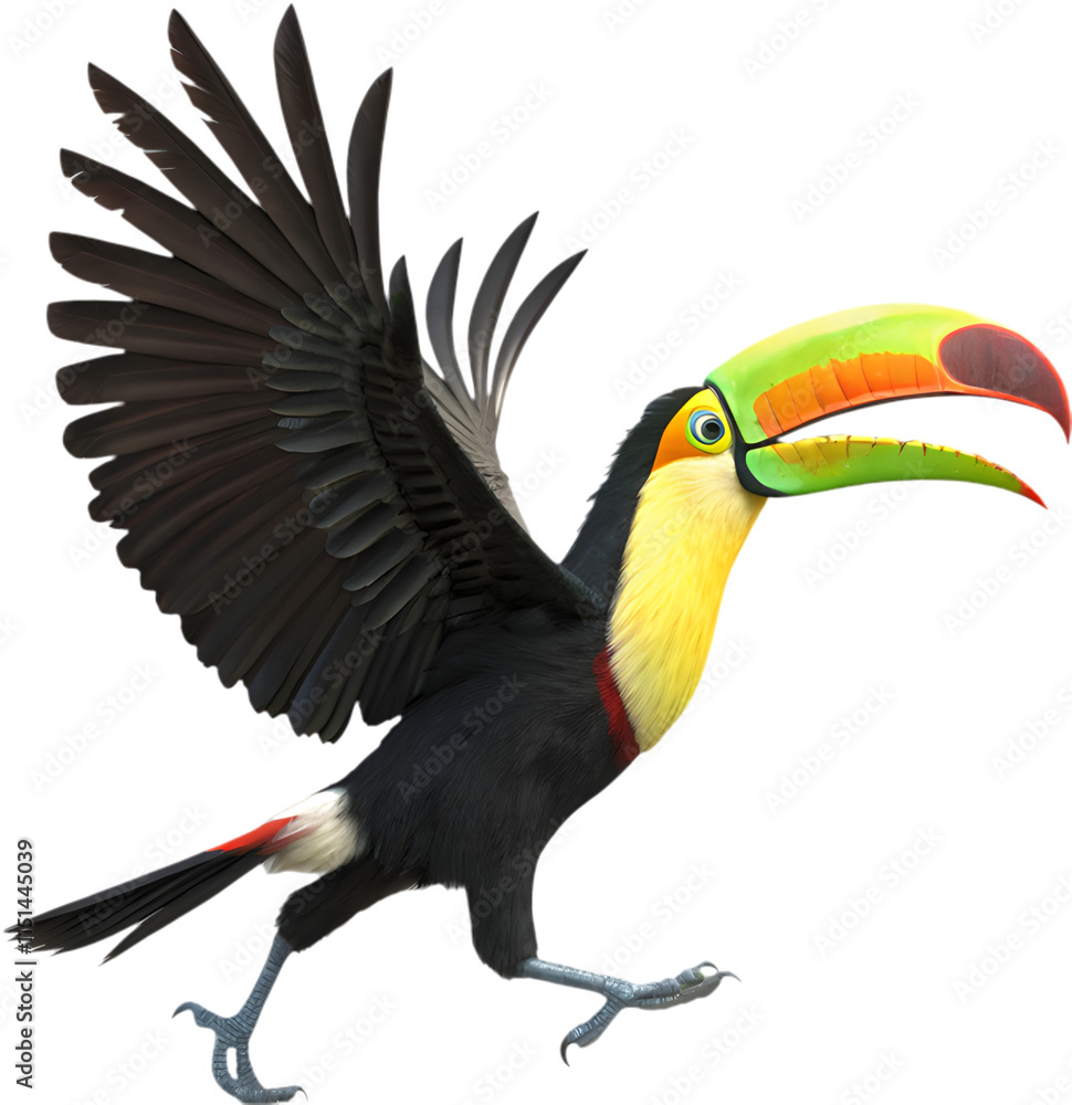 Obraz premium Adorable Keel-billed toucan cartoon clipart, perfect for tropical-themed illustrations and projects.