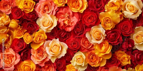 Wallpaper Mural Vibrant red and yellow rose flowers create a stunning top view close up, showcasing a natural pattern background filled with the beauty of colorful rose flowers. Torontodigital.ca