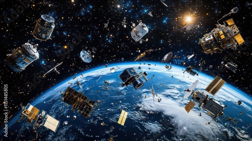 Wallpaper Mural Space debris orbiting Earth, illustrating pollution and environmental concerns. Torontodigital.ca