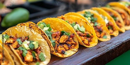 Delicious chicken tacos showcased at a vibrant food festival, highlighting the mouthwatering flavors of chicken tacos that tantalize the taste buds and celebrate culinary creativity. photo