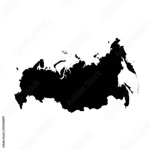 Russia high detailed vector representation of country silhouette in solid black on white background. For educational, decorative, or informational use showcasing the national outline.