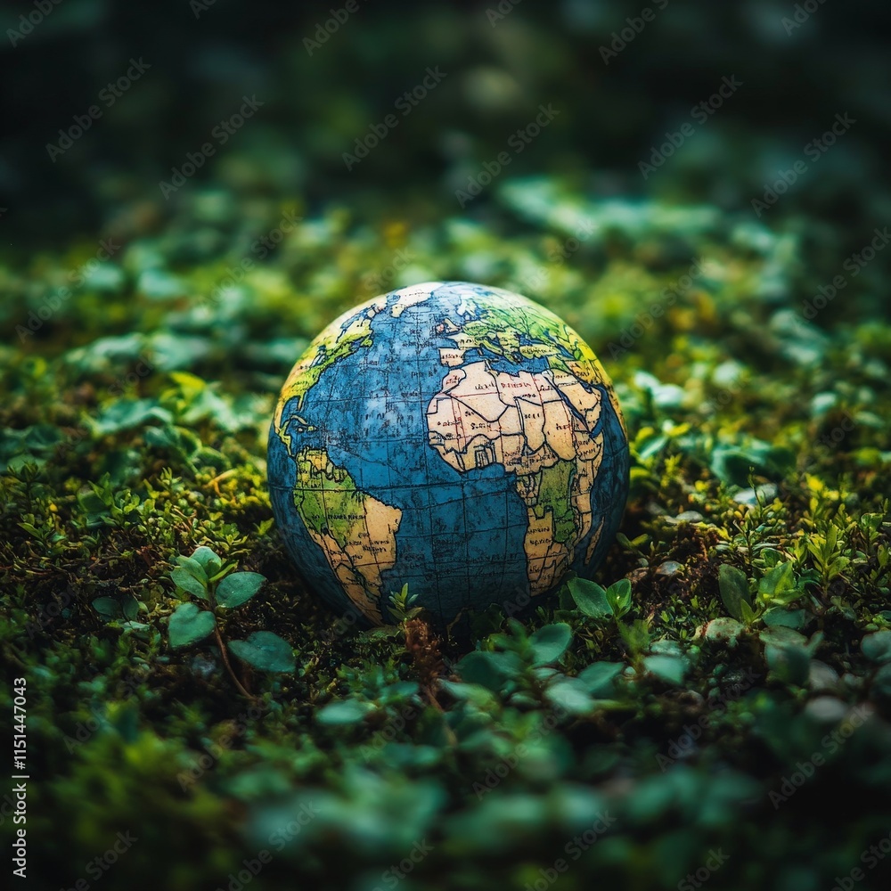Vibrant Globe in Nature-Conceptual Garden Scene Vibrant Globe in Nature-Conceptual Garden Scene