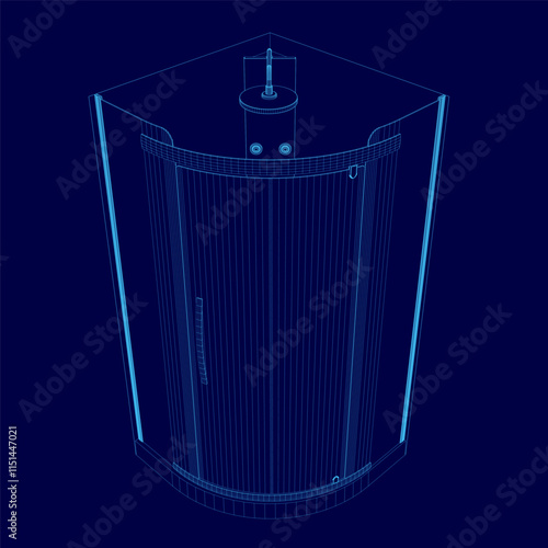 Shower cabin bathroom wireframe Isolated flat vector in outline. 3D