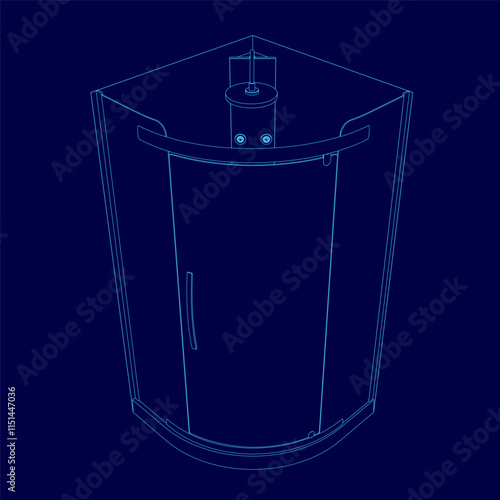 Shower cabin bathroom contour Isolated flat vector in outline