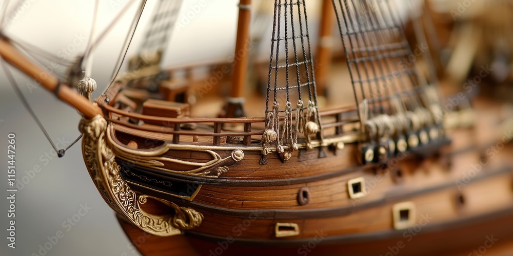 Close up of a miniature galleon, showcasing a detailed nautical ship model reproduction that highlights the craftsmanship and design of classic nautical vessels. Perfect for nautical enthusiasts and Close up of a miniature galleon, showcasing a detailed nautical ship model reproduction that highlights the craftsmanship and design of classic nautical vessels. Perfect for nautical enthusiasts and