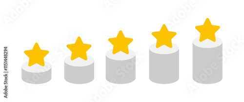 Minimalistic 3D Star Rating system. The Stars are arranged on different levels to indicate increasing value. Ideal for user interfaces and infographics