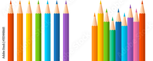 Colored Pencils. Illustration of Colored Pencils. Color Pencil in a row. Background with Pencils. Pencil flat