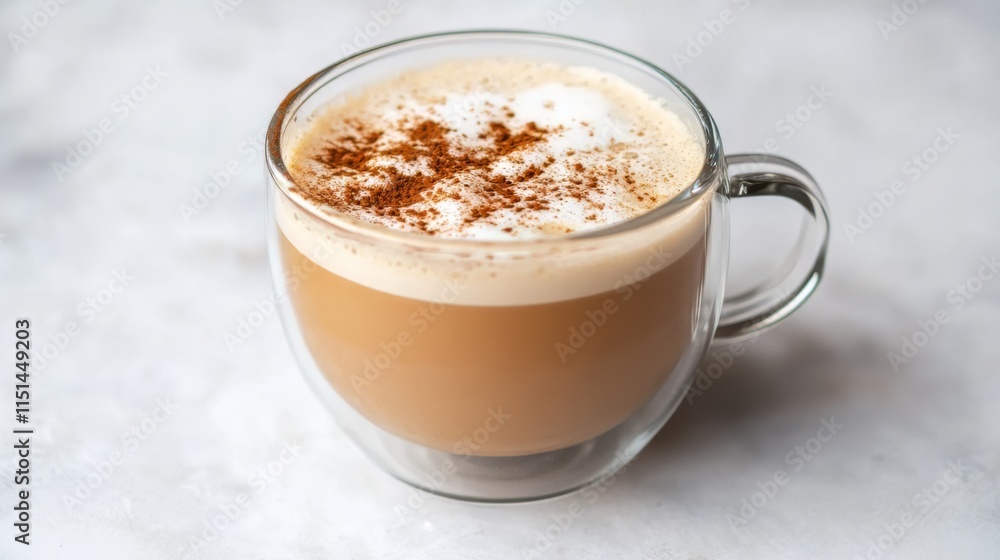 Aromatic Cinnamon Latte in a Glass Cup Aromatic Cinnamon Latte in a Glass Cup