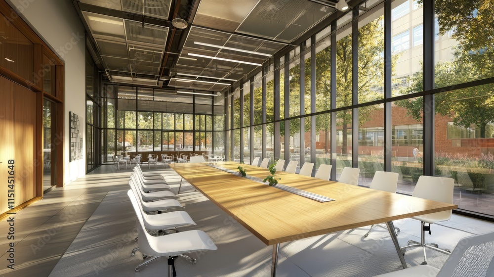 Modern Office Meeting Room with Large Windows Modern Office Meeting Room with Large Windows