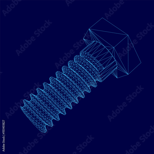 Stainless steel cap head bolt with washer isolated fixing tool wireframe icon. Vector building and repair, construction detail, fixing tool. Grade stainless steel bolt, fixing and fastening object