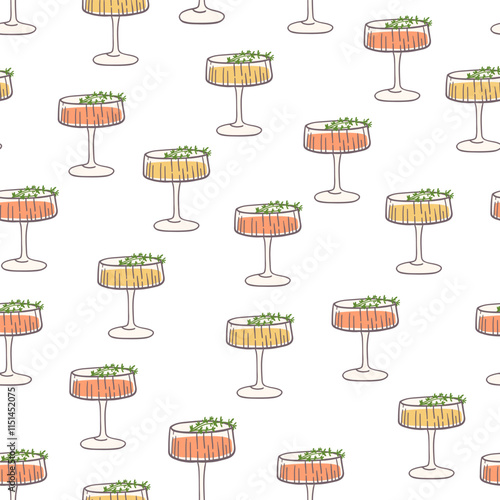 Hand drawn colorful cocktail seamless pattern in retro style