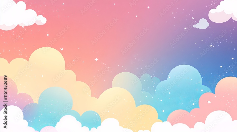 Abstract kawaii colorful cloudy sky background with soft pastel gradients and comic graphics – perfect for wedding card designs and presentations Abstract kawaii colorful cloudy sky background with soft pastel gradients and comic graphics – perfect for wedding card designs and presentations