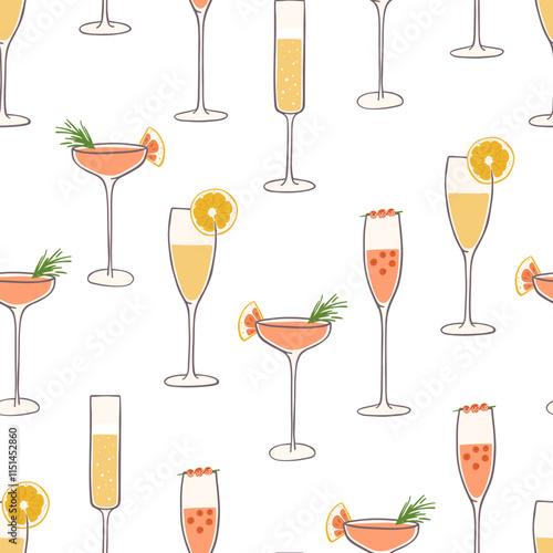 Hand drawn different cocktails seamless pattern