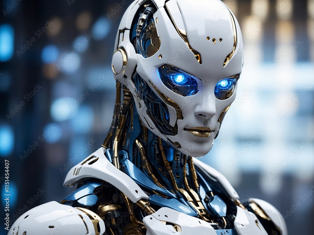 A futuristic humanoid robot with intricate, cutting-edge technology