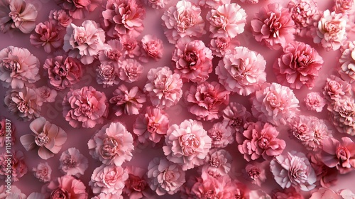 Beautiful romantic flower wall arrangement with colorful pink carnations on vibrant background – 3d render






 photo