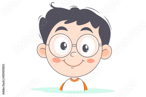 Wallpaper Mural A smiling boy with round glasses, curly hair, and a cheerful expression, standing against a light background. Perfect for kids' content or educational themes. Torontodigital.ca