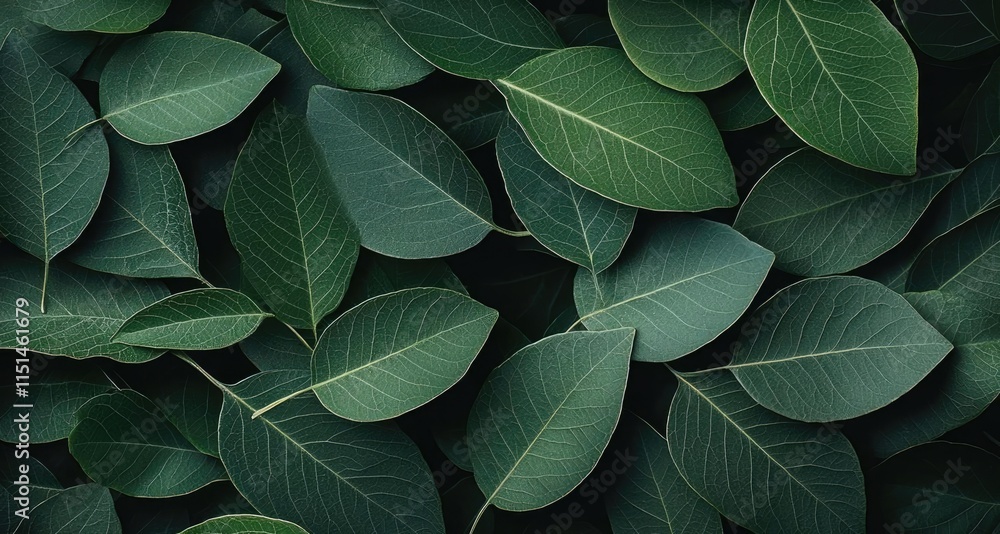 Obraz premium Tropical frame concept. A close-up view of lush green leaves showcasing their vibrant textures and colors.