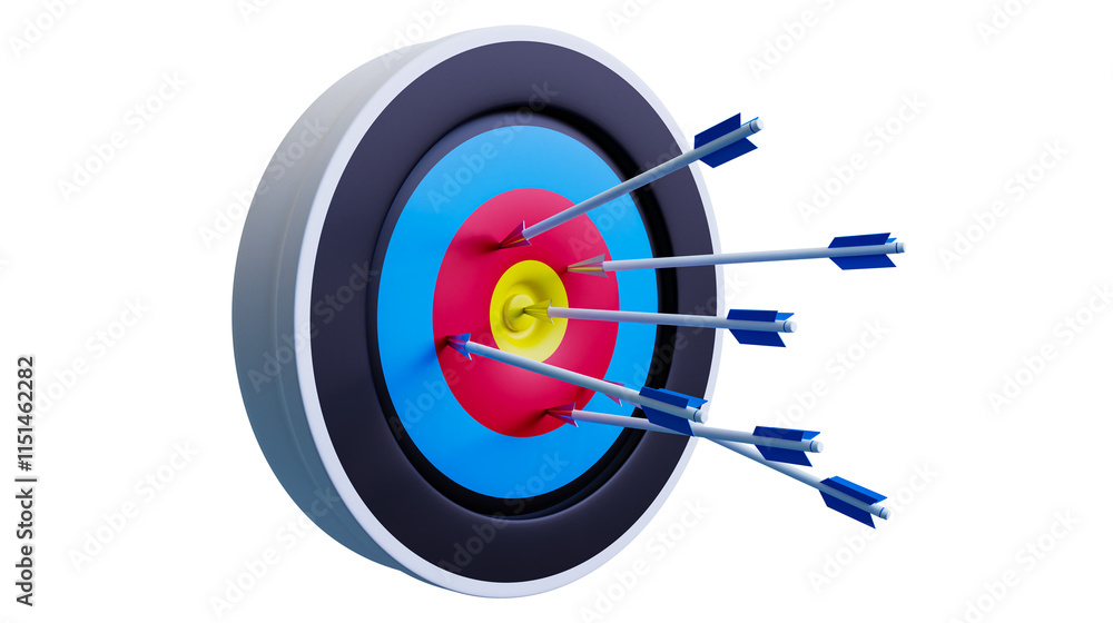 3D Arrows Hitting a Target Board on a Transparent File, Symbolizing Precision, Focus, and Goal Achievement 3D Arrows Hitting a Target Board on a Transparent File, Symbolizing Precision, Focus, and Goal Achievement