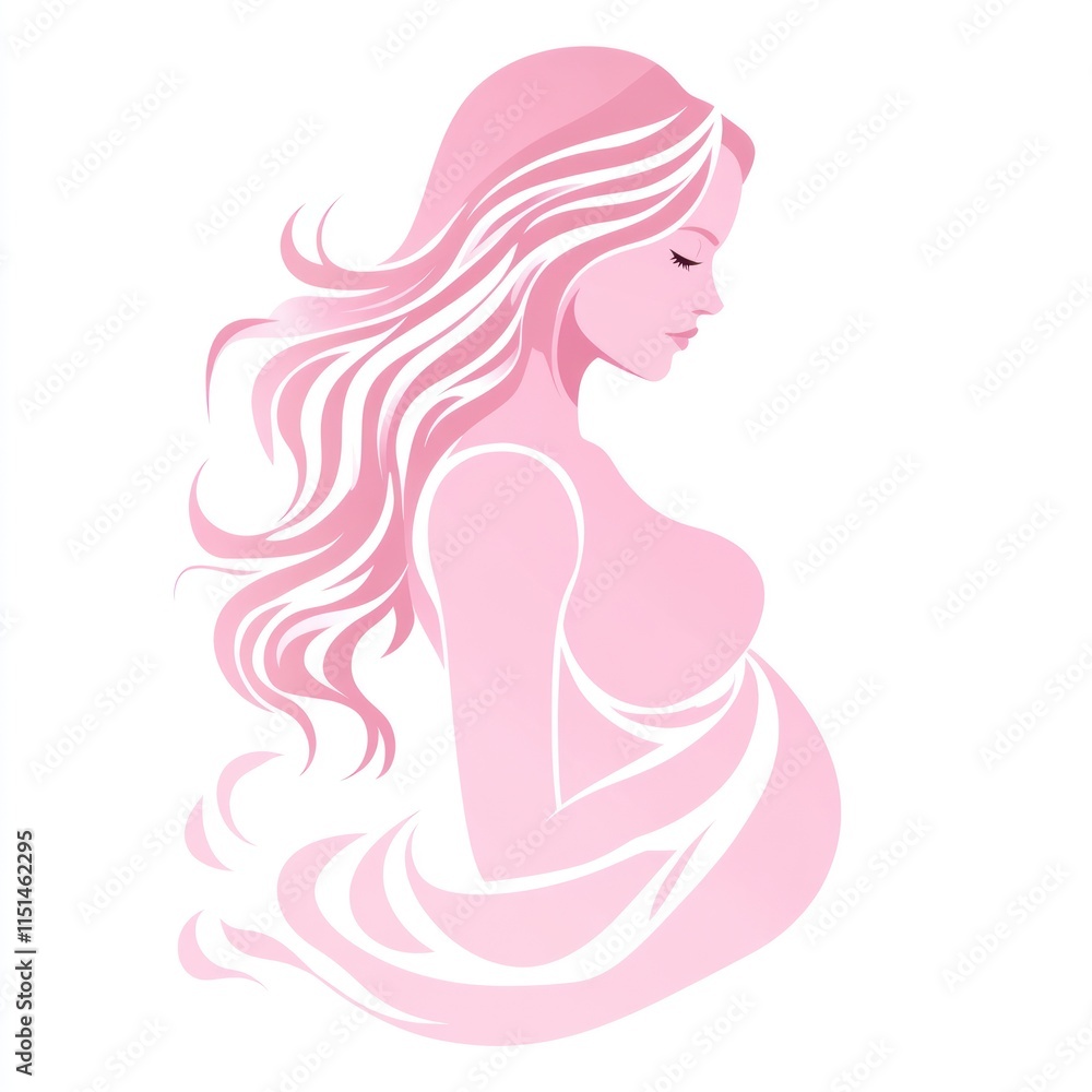Pregnant woman silhouette, pink, graceful pose. Pregnant woman silhouette, pink, graceful pose.