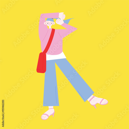 Feminine female character is posing. Flat vector illustration