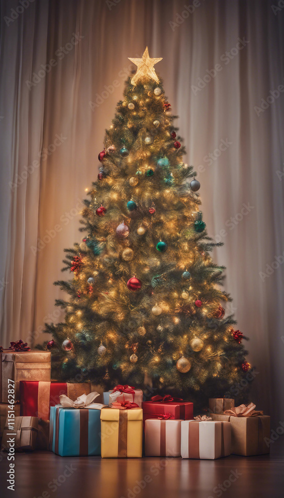 Christmas tree with gifts below vertical Christmas tree with gifts below vertical
