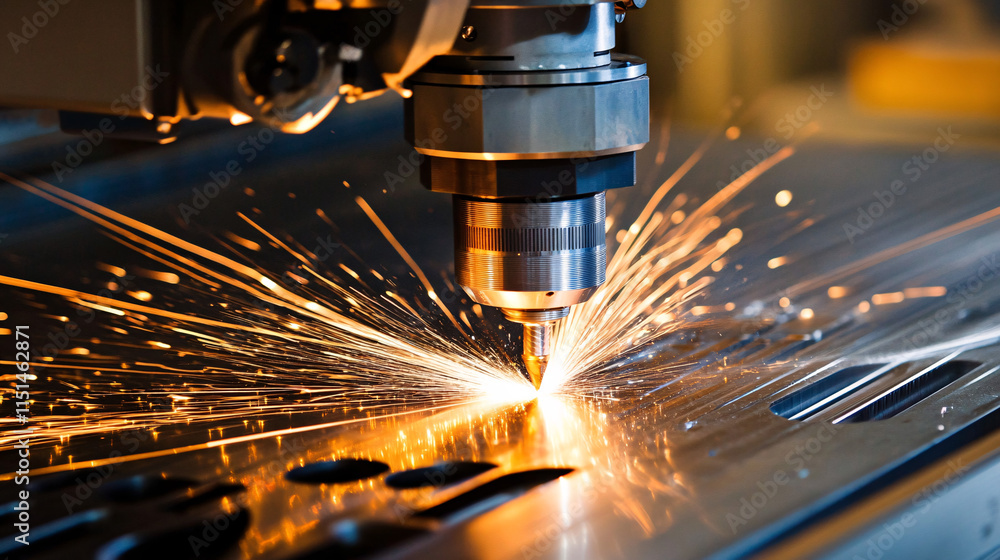 CNC Milling Machine Performing High-Speed Precision Laser Cutting of Metal Components in an Industrial Setting CNC Milling Machine Performing High-Speed Precision Laser Cutting of Metal Components in an Industrial Setting