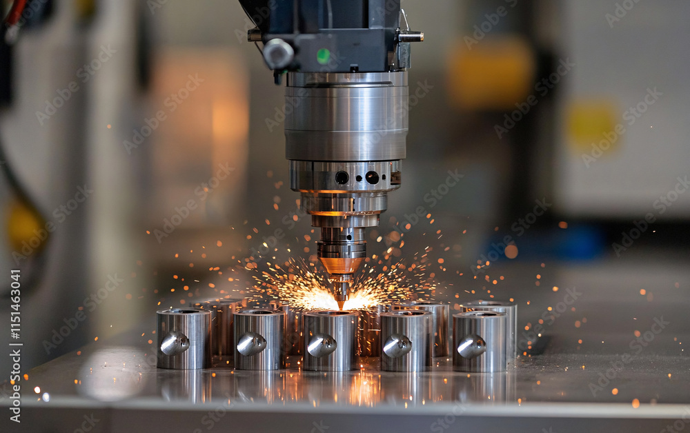 CNC Milling Machine Performing High-Speed Precision Laser Cutting of Metal Components in an Industrial Setting CNC Milling Machine Performing High-Speed Precision Laser Cutting of Metal Components in an Industrial Setting