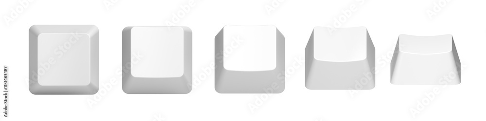 White keyboard key. Copy space. Button. Blank. Set. 3d illustration. White keyboard key. Copy space. Button. Blank. Set. 3d illustration.