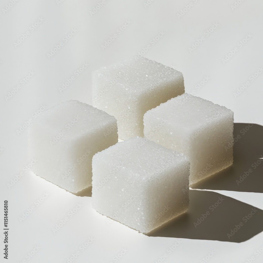 four white sugar cubes on a white surface four white sugar cubes on a white surface