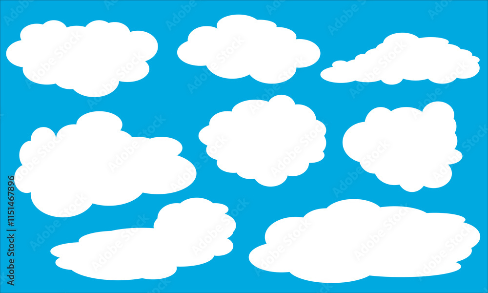 Collection of white cloud illustrations in blue sky Collection of white cloud illustrations in blue sky