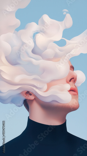 Ethereal figure with swirling clouds, representing thought and emotion